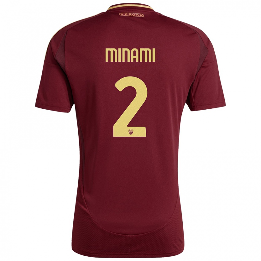 Niño Camiseta Moeka Minami #2 Rojo Marrón Dorado 1ª Equipación 2024/25 La Camisa Perú