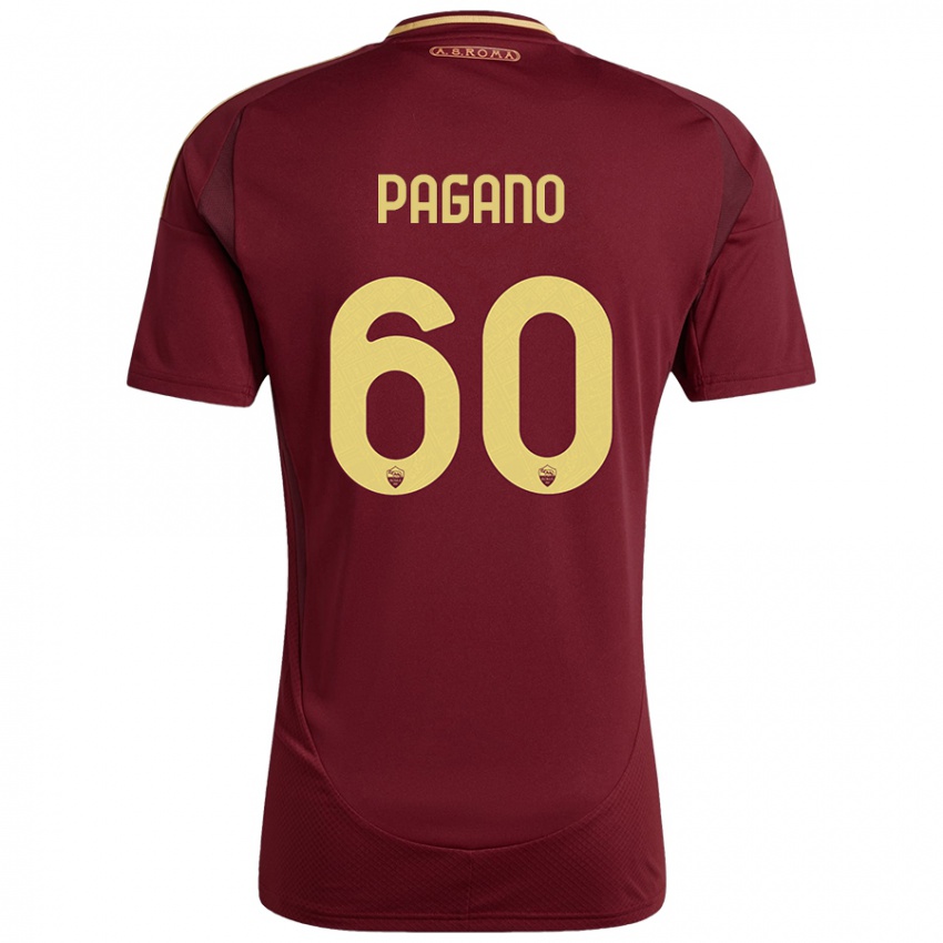 Niño Camiseta Riccardo Pagano #60 Rojo Marrón Dorado 1ª Equipación 2024/25 La Camisa Perú