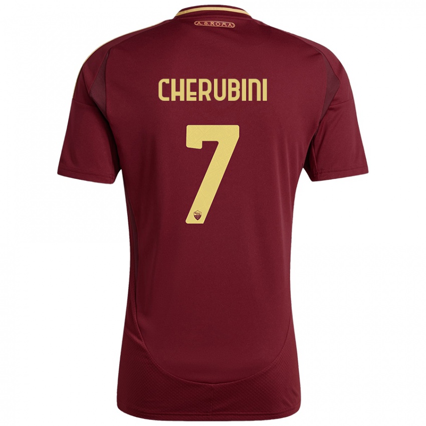 Niño Camiseta Luigi Cherubini #7 Rojo Marrón Dorado 1ª Equipación 2024/25 La Camisa Perú