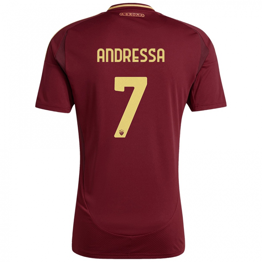 Niño Camiseta Andressa #7 Rojo Marrón Dorado 1ª Equipación 2024/25 La Camisa Perú