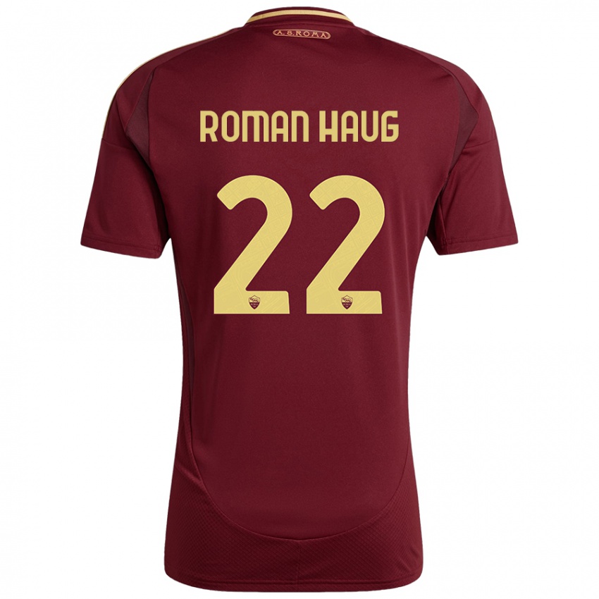 Niño Camiseta Sophie Roman Haug #22 Rojo Marrón Dorado 1ª Equipación 2024/25 La Camisa Perú