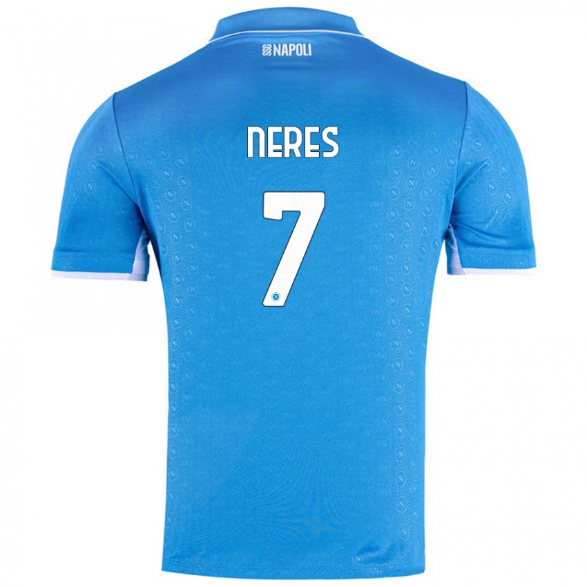 Niño Camiseta David Neres #7 Azul Cielo 1ª Equipación 2024/25 La Camisa Perú