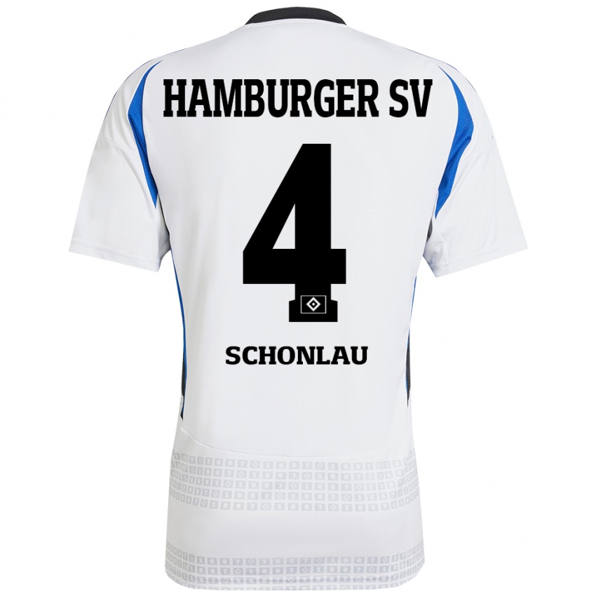 Niño Camiseta Sebastian Schonlau #4 Blanco Azul 1ª Equipación 2024/25 La Camisa Perú