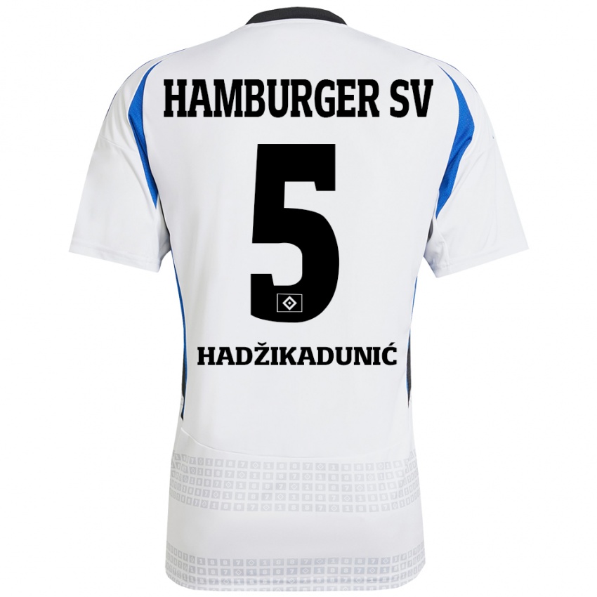 Niño Camiseta Dennis Hadzikadunic #5 Blanco Azul 1ª Equipación 2024/25 La Camisa Perú