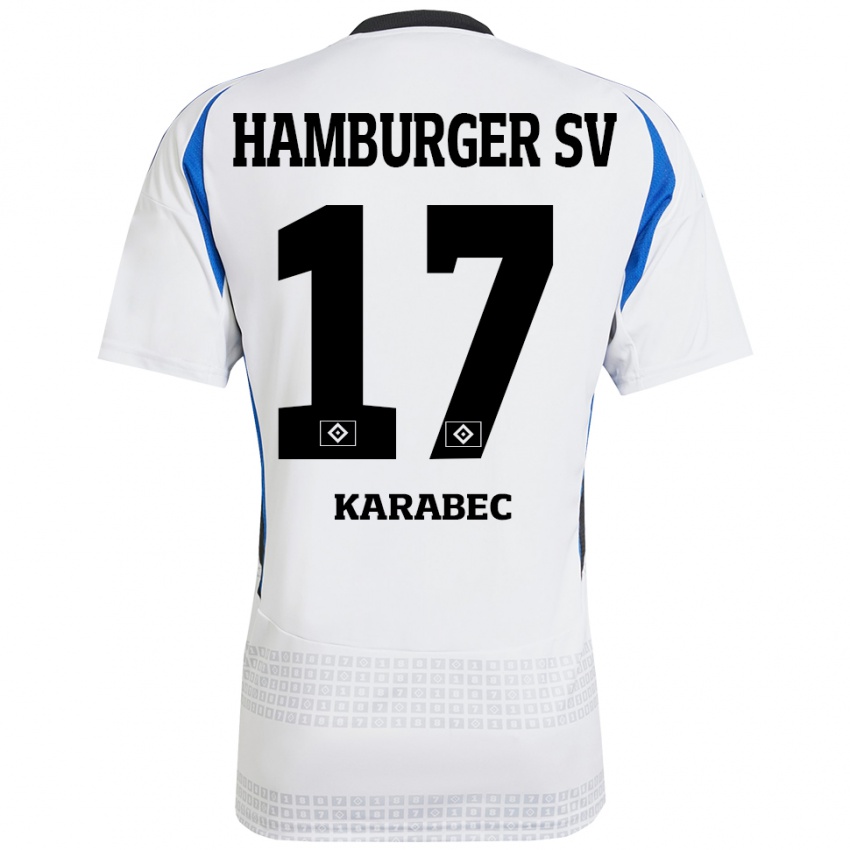 Niño Camiseta Adam Karabec #17 Blanco Azul 1ª Equipación 2024/25 La Camisa Perú