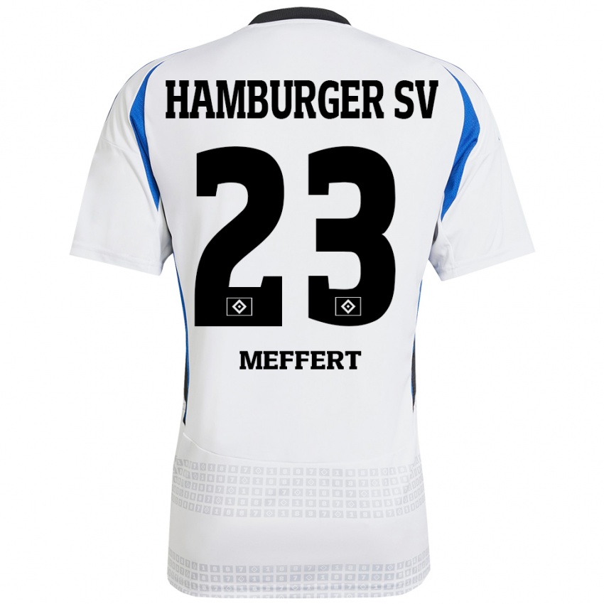 Niño Camiseta Jonas Meffert #23 Blanco Azul 1ª Equipación 2024/25 La Camisa Perú