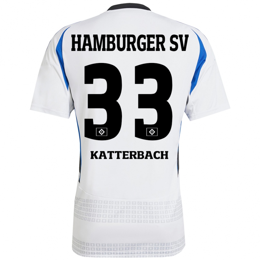 Niño Camiseta Noah Katterbach #33 Blanco Azul 1ª Equipación 2024/25 La Camisa Perú