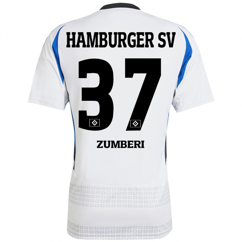 Niño Camiseta Valon Zumberi #37 Blanco Azul 1ª Equipación 2024/25 La Camisa Perú