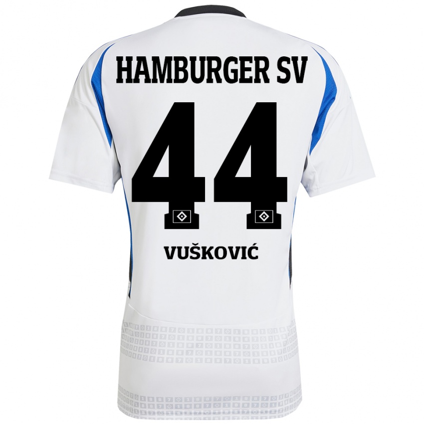 Niño Camiseta Mario Vuskovic #44 Blanco Azul 1ª Equipación 2024/25 La Camisa Perú