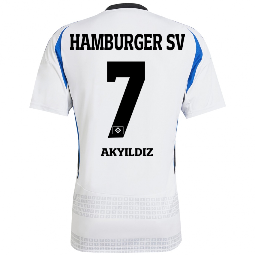 Niño Camiseta Liam Akyildiz #7 Blanco Azul 1ª Equipación 2024/25 La Camisa Perú