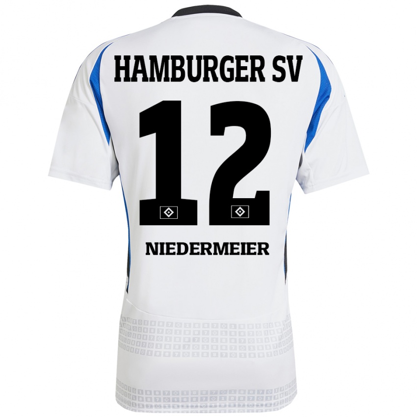 Niño Camiseta Philipp Niedermeier #12 Blanco Azul 1ª Equipación 2024/25 La Camisa Perú