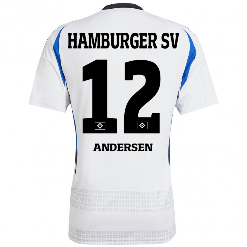 Niño Camiseta Patrick Andersen #12 Blanco Azul 1ª Equipación 2024/25 La Camisa Perú