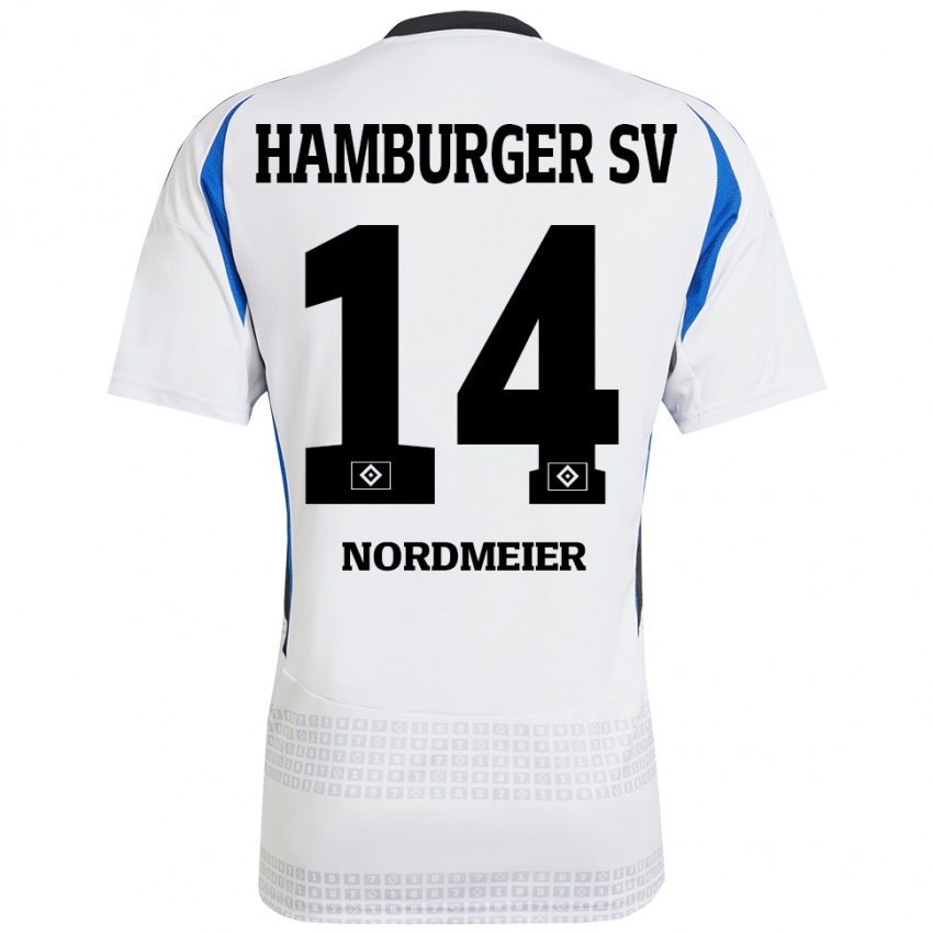 Niño Camiseta Quentin Nordmeier #14 Blanco Azul 1ª Equipación 2024/25 La Camisa Perú