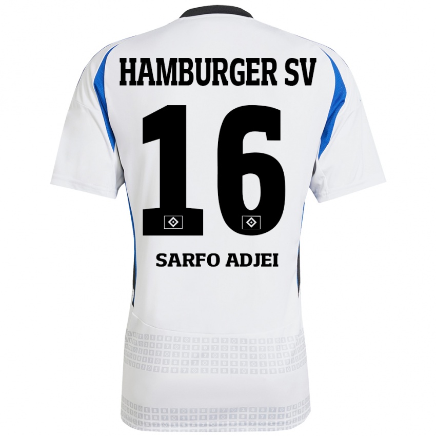 Niño Camiseta Maximilian Sarfo-Adjei #16 Blanco Azul 1ª Equipación 2024/25 La Camisa Perú