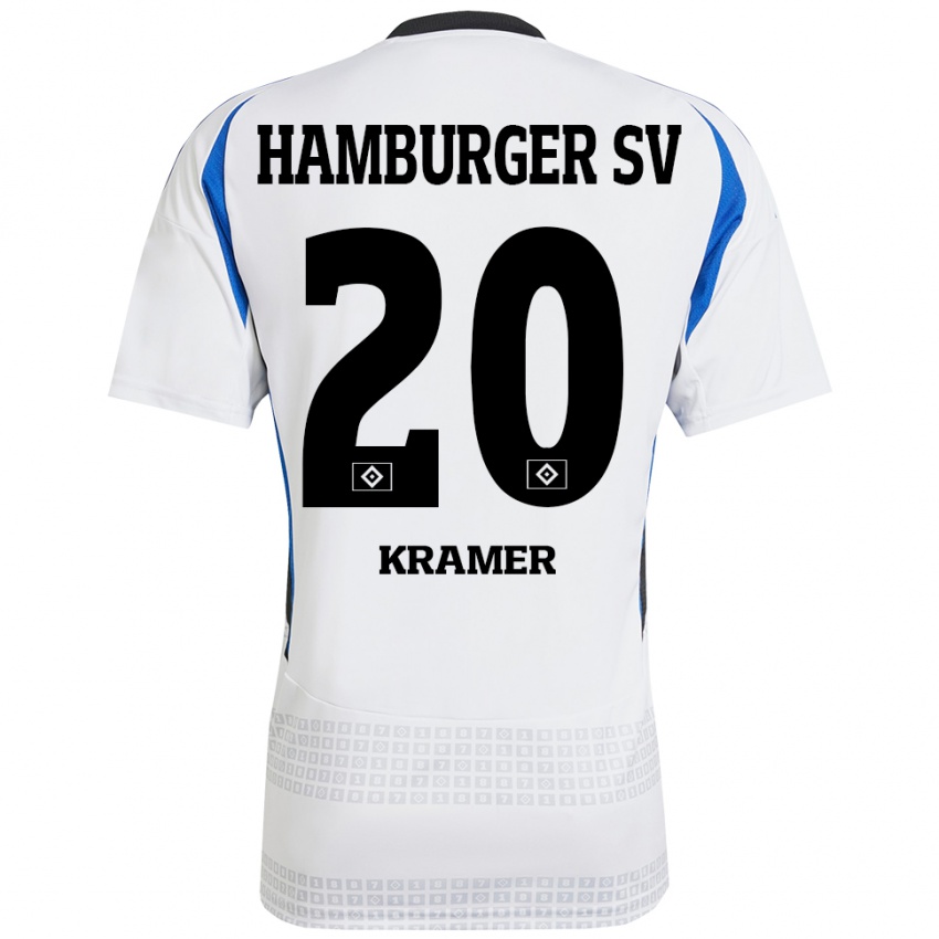 Niño Camiseta Timon Kramer #20 Blanco Azul 1ª Equipación 2024/25 La Camisa Perú