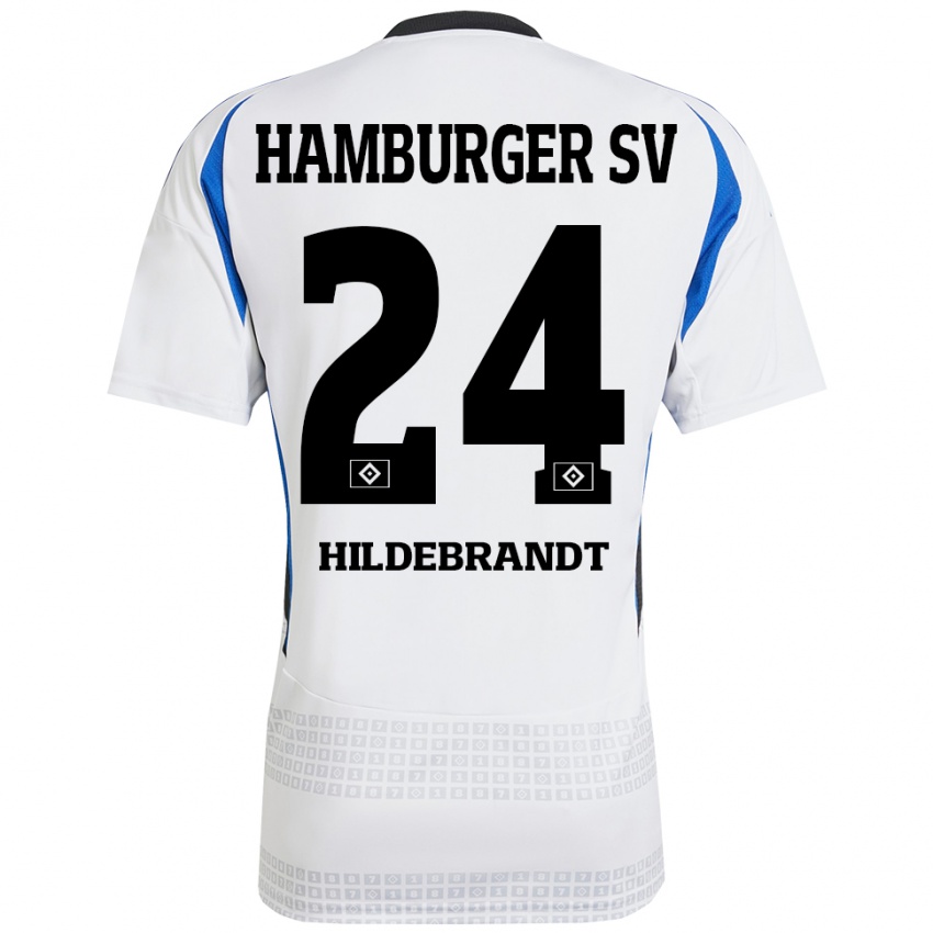 Niño Camiseta Tjark Hildebrandt #24 Blanco Azul 1ª Equipación 2024/25 La Camisa Perú