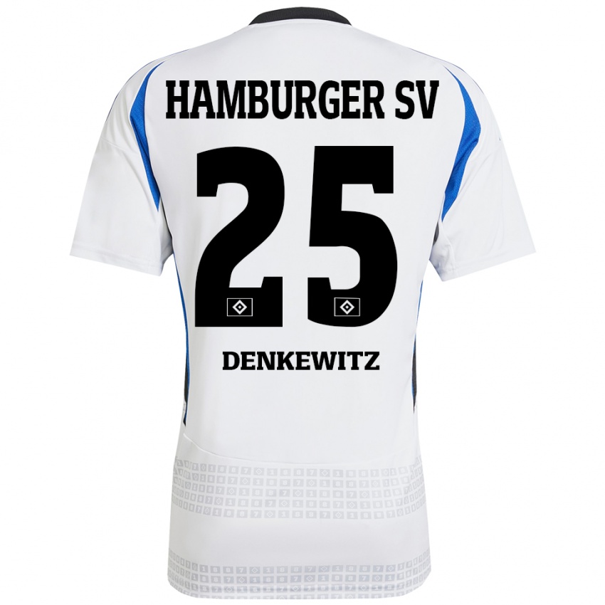 Niño Camiseta Nick Denkewitz #25 Blanco Azul 1ª Equipación 2024/25 La Camisa Perú