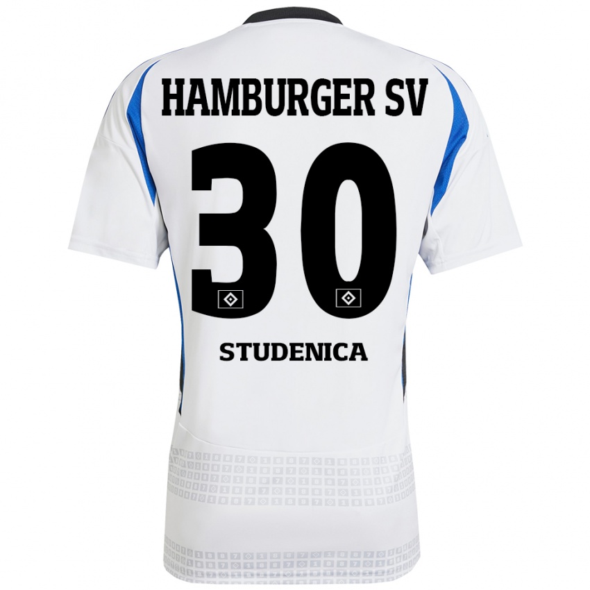 Niño Camiseta Aron Studenica #30 Blanco Azul 1ª Equipación 2024/25 La Camisa Perú