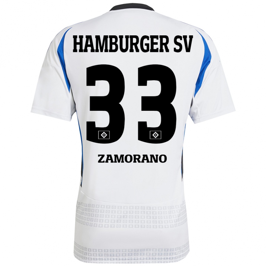 Niño Camiseta Jolina Zamorano #33 Blanco Azul 1ª Equipación 2024/25 La Camisa Perú