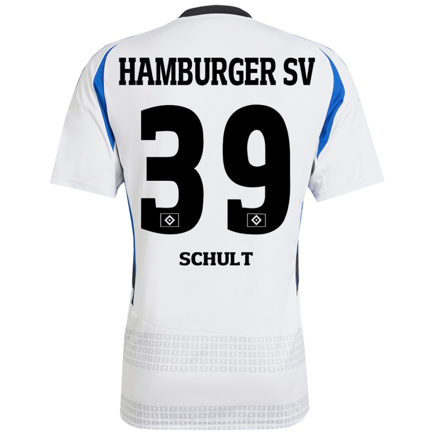 Niño Camiseta Almuth Schult #39 Blanco Azul 1ª Equipación 2024/25 La Camisa Perú