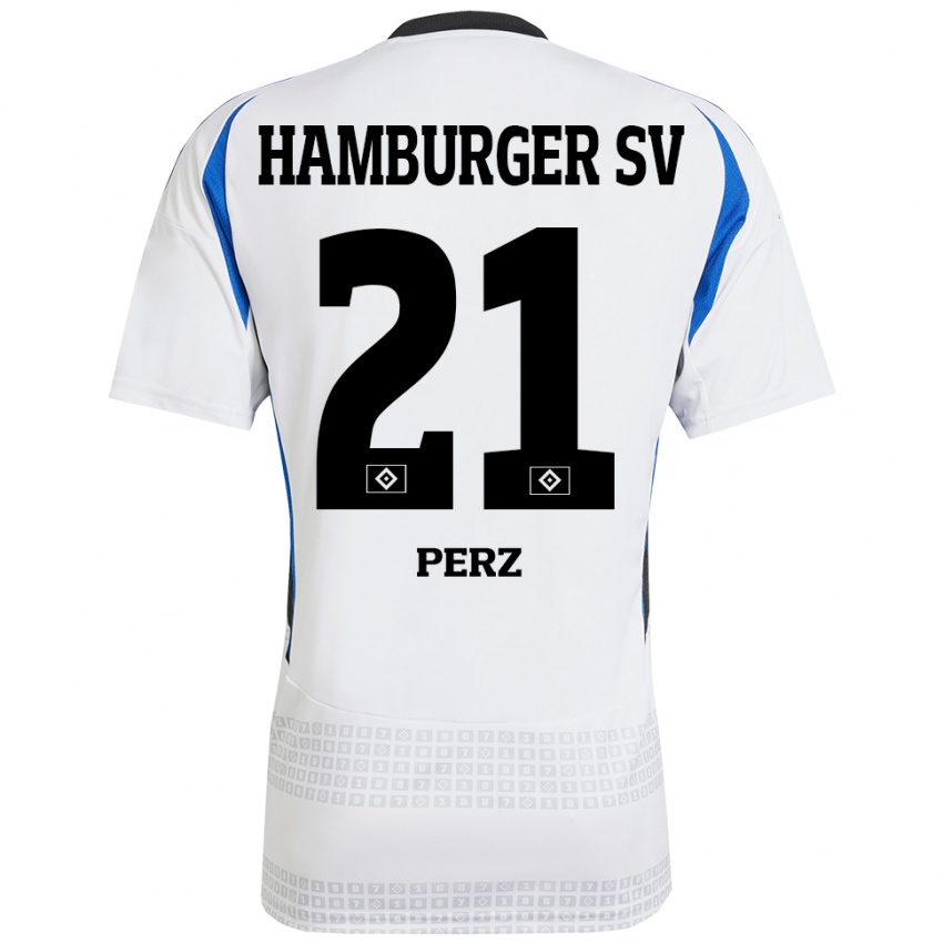 Niño Camiseta Marcel Perz #21 Blanco Azul 1ª Equipación 2024/25 La Camisa Perú