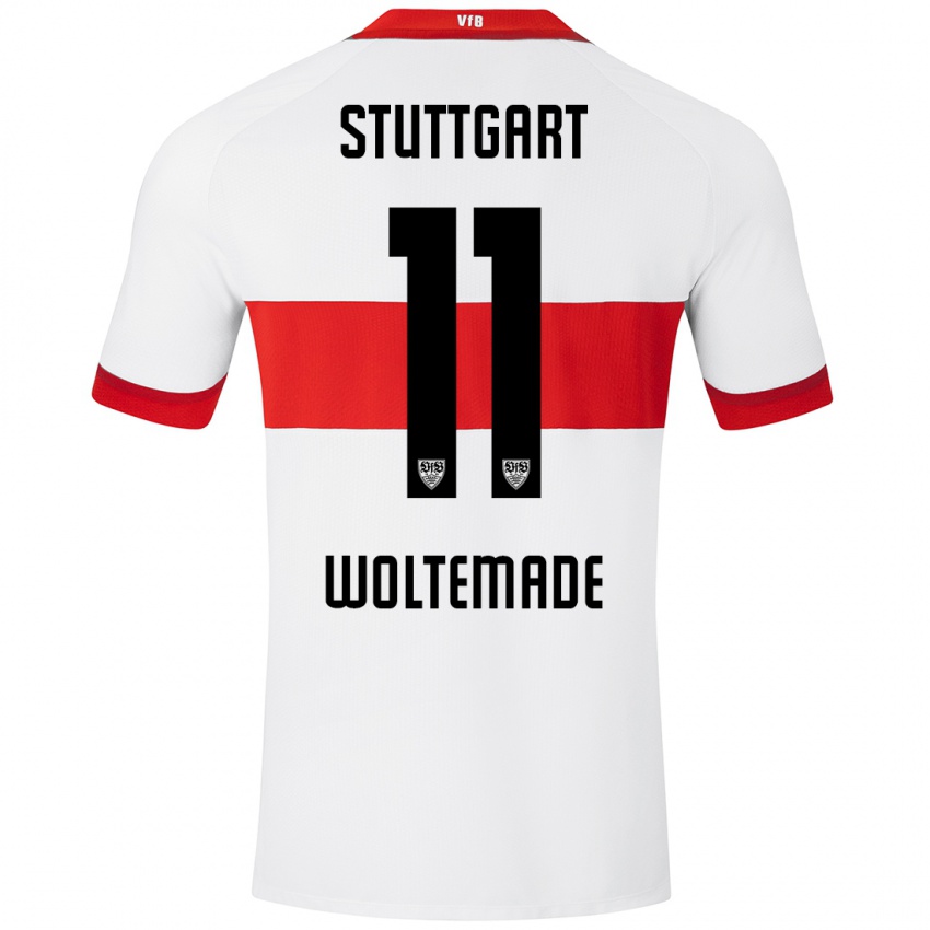 Niño Camiseta Nick Woltemade #11 Blanco Rojo 1ª Equipación 2024/25 La Camisa Perú