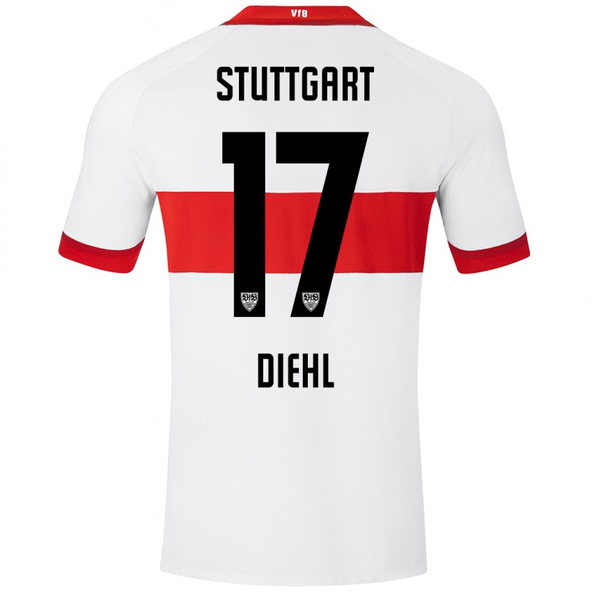 Niño Camiseta Justin Diehl #17 Blanco Rojo 1ª Equipación 2024/25 La Camisa Perú