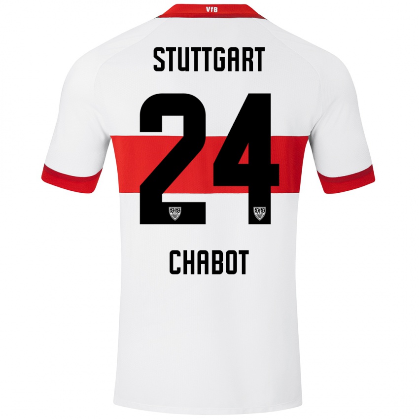 Niño Camiseta Jeff Chabot #24 Blanco Rojo 1ª Equipación 2024/25 La Camisa Perú