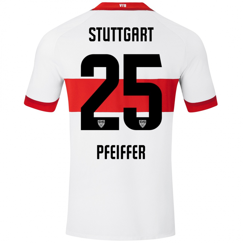 Niño Camiseta Luca Pfeiffer #25 Blanco Rojo 1ª Equipación 2024/25 La Camisa Perú