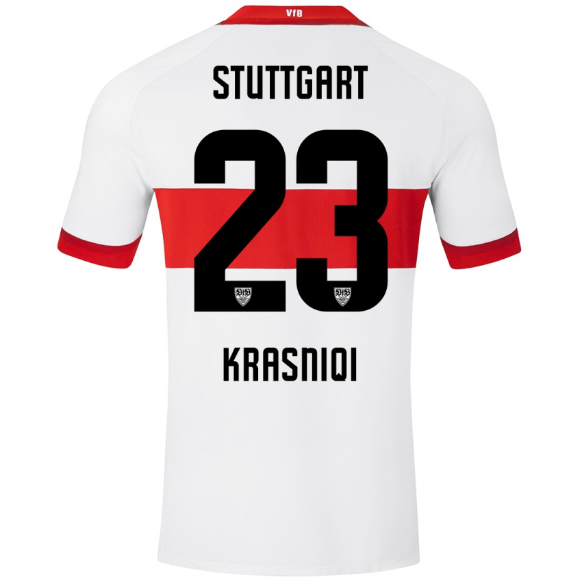 Niño Camiseta Elton Krasniqi #23 Blanco Rojo 1ª Equipación 2024/25 La Camisa Perú