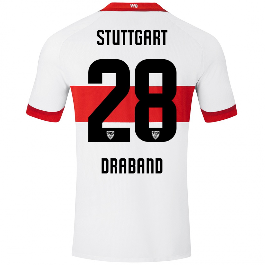 Niño Camiseta Dominik Draband #28 Blanco Rojo 1ª Equipación 2024/25 La Camisa Perú