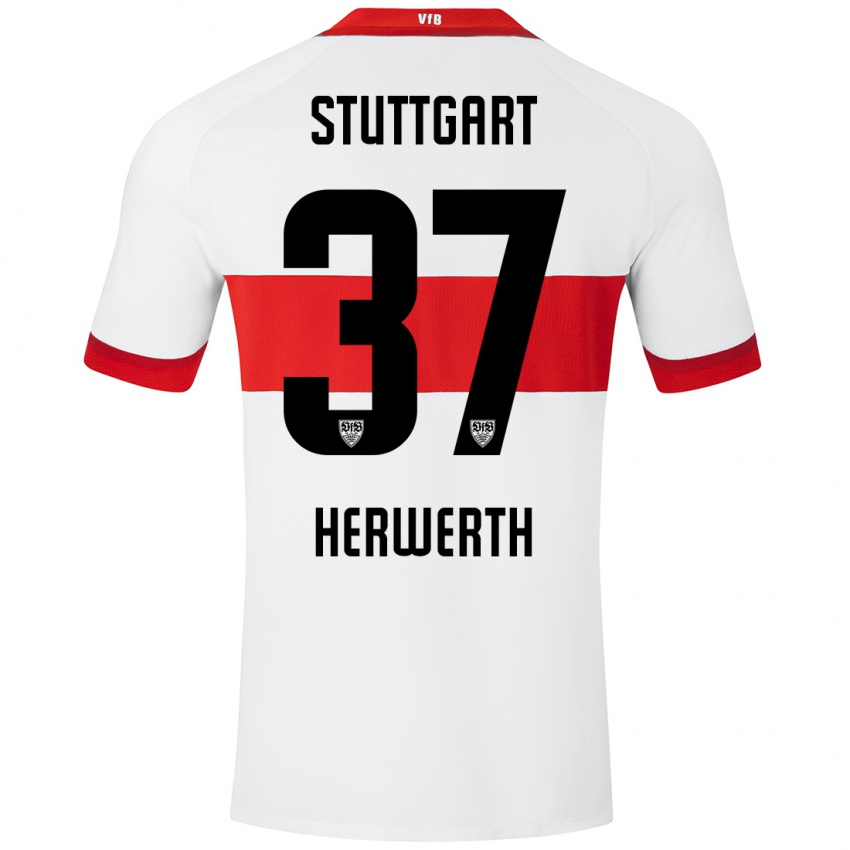 Niño Camiseta Maximilian Herwerth #37 Blanco Rojo 1ª Equipación 2024/25 La Camisa Perú