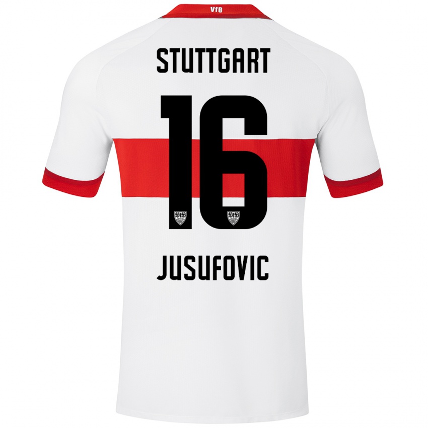 Niño Camiseta Farah Jusufović #16 Blanco Rojo 1ª Equipación 2024/25 La Camisa Perú