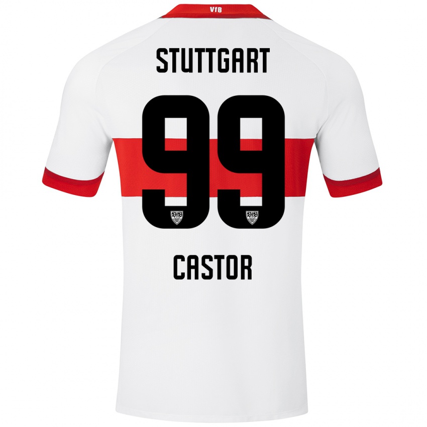 Niño Camiseta Gillian Castor #99 Blanco Rojo 1ª Equipación 2024/25 La Camisa Perú