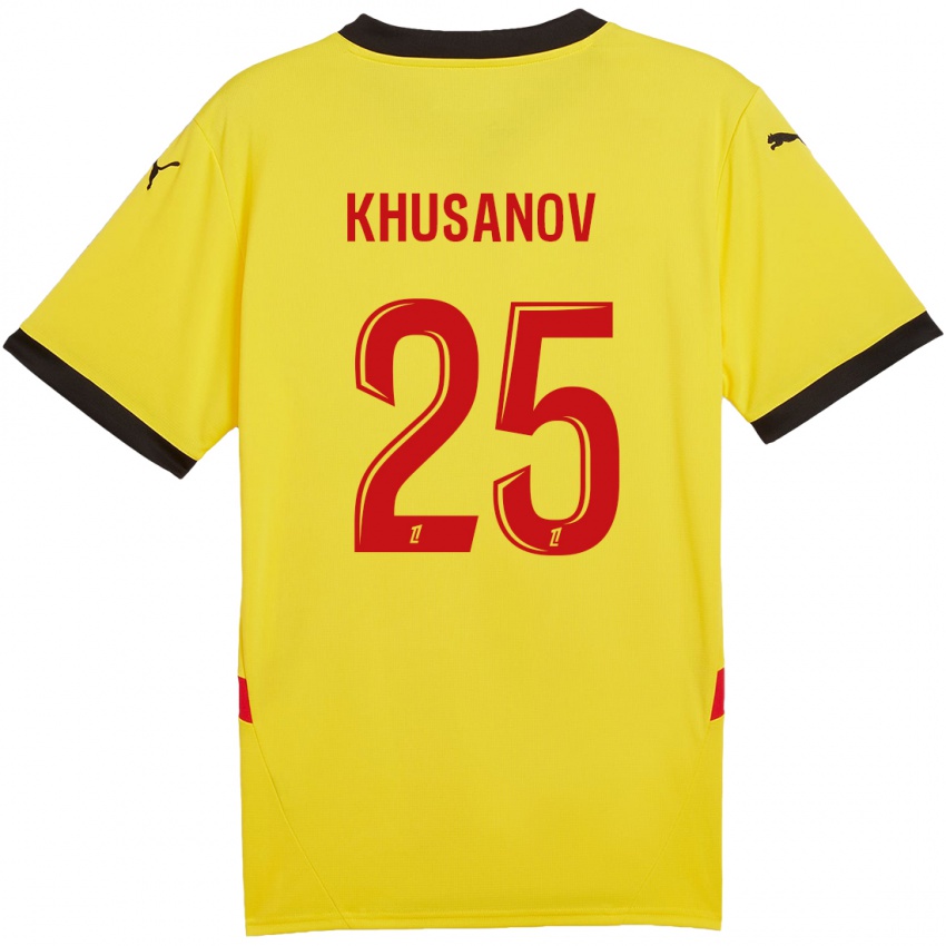 Niño Camiseta Abdukodir Khusanov #25 Amarillo Rojo 1ª Equipación 2024/25 La Camisa Perú