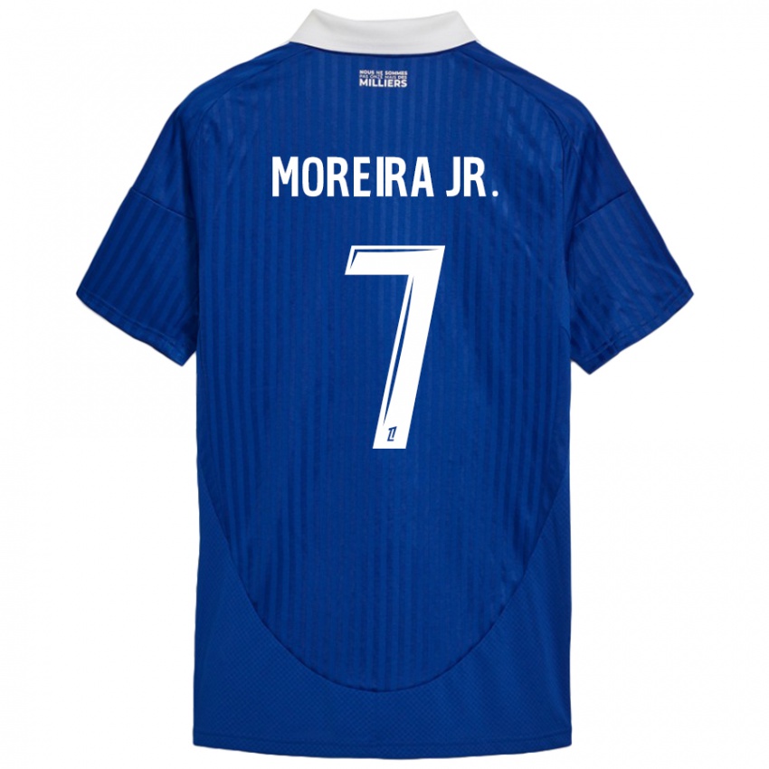 Niño Camiseta Diego Moreira #7 Azul Blanco 1ª Equipación 2024/25 La Camisa Perú