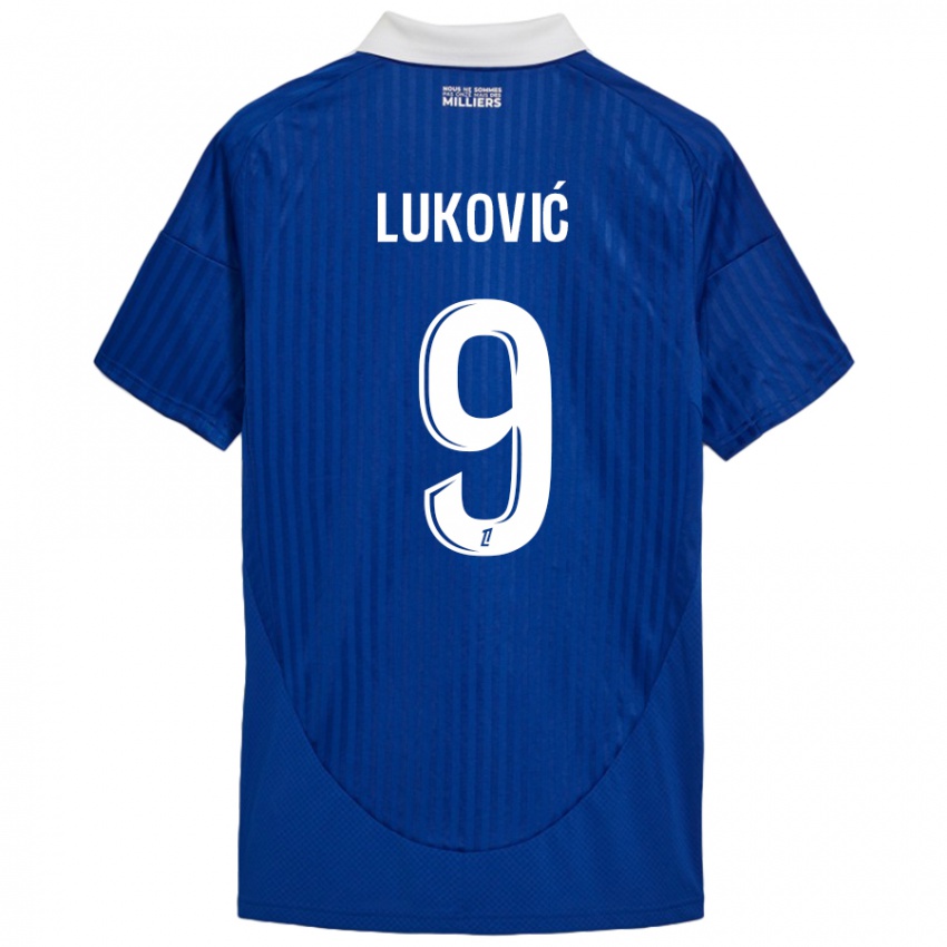 Niño Camiseta Milos Lukovic #9 Azul Blanco 1ª Equipación 2024/25 La Camisa Perú