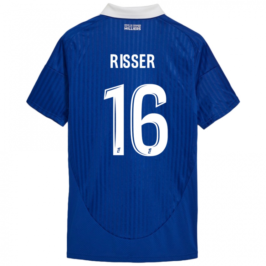 Niño Camiseta Robin Risser #16 Azul Blanco 1ª Equipación 2024/25 La Camisa Perú