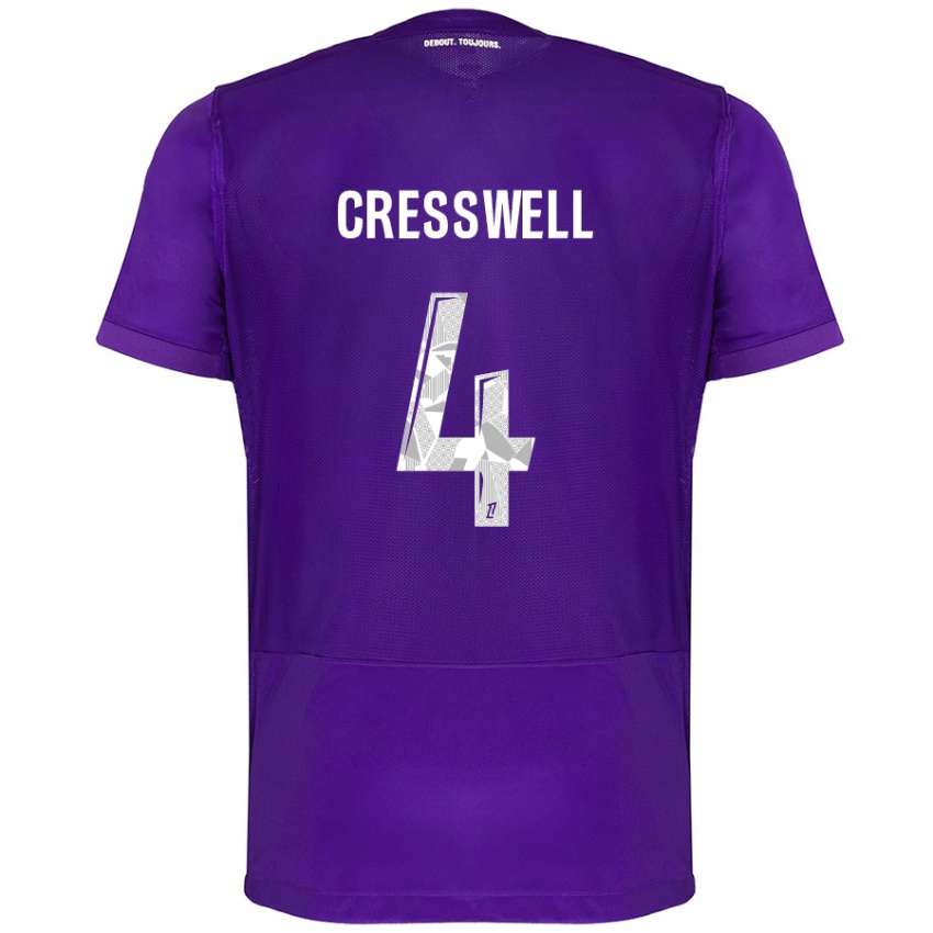 Niño Camiseta Charlie Cresswell #4 Morado Blanco 1ª Equipación 2024/25 La Camisa Perú