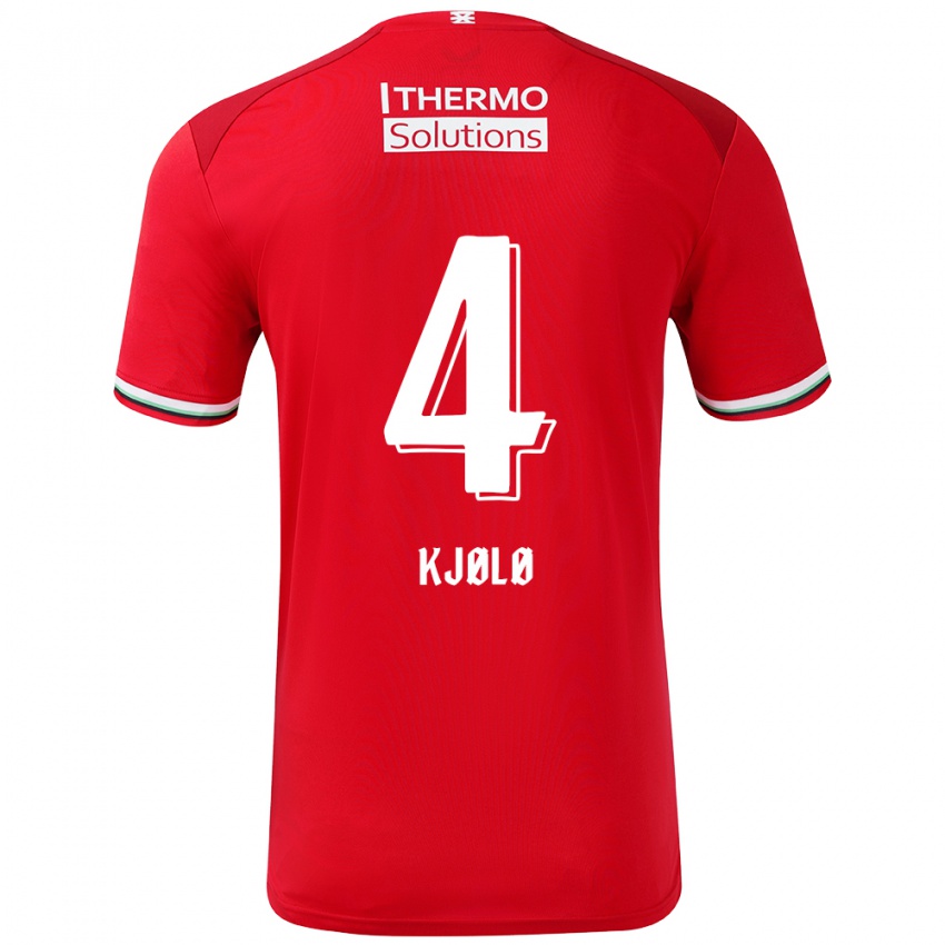 Niño Camiseta Mathias Kjølø #4 Rojo Blanco 1ª Equipación 2024/25 La Camisa Perú