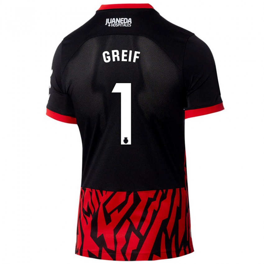 Niño Camiseta Dominik Greif #1 Negro Rojo 1ª Equipación 2024/25 La Camisa Perú