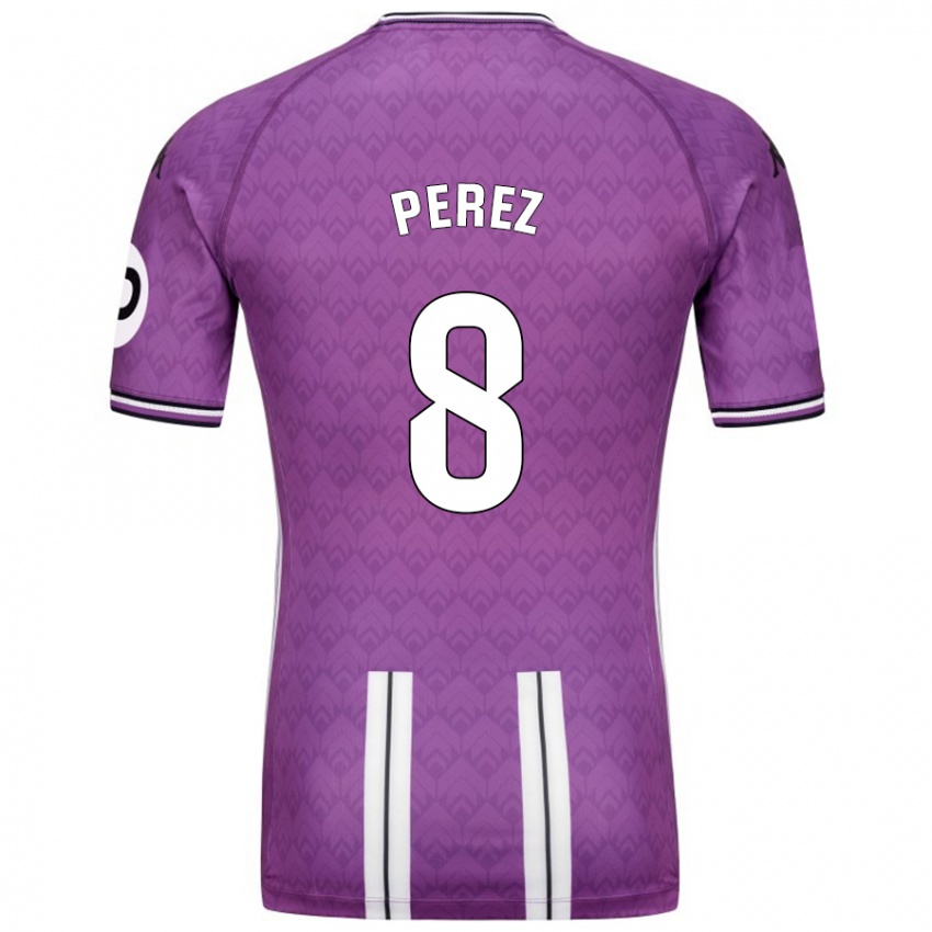 Niño Camiseta Kike Pérez #8 Púrpura Blanco 1ª Equipación 2024/25 La Camisa Perú