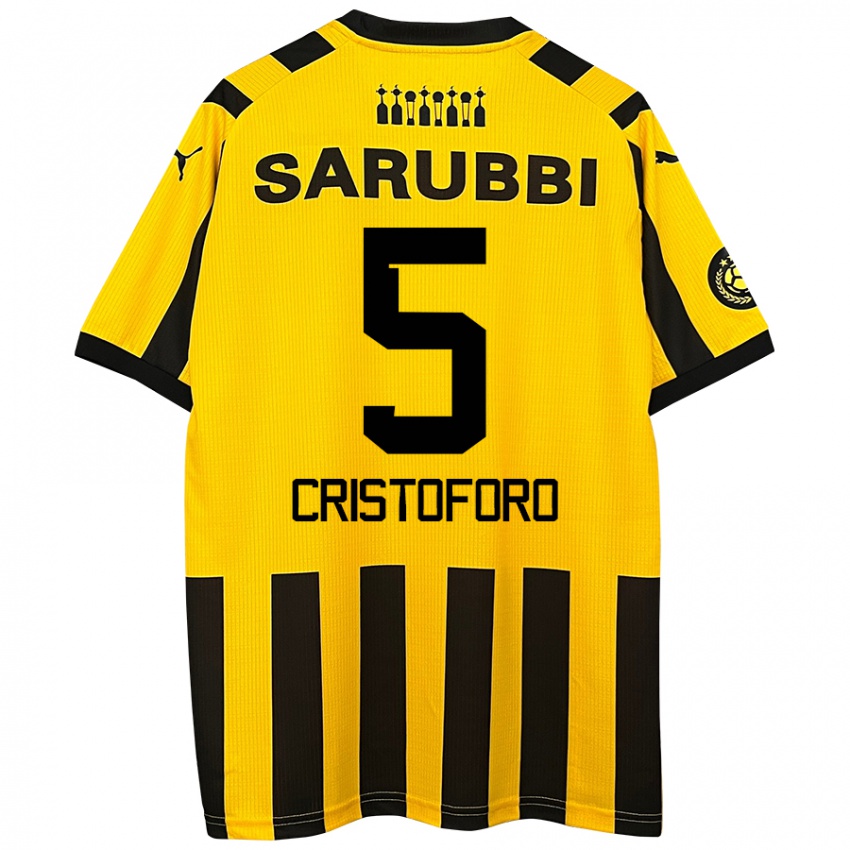 Niño Camiseta Sebastián Cristóforo #5 Amarillo Negro 1ª Equipación 2024/25 La Camisa Perú