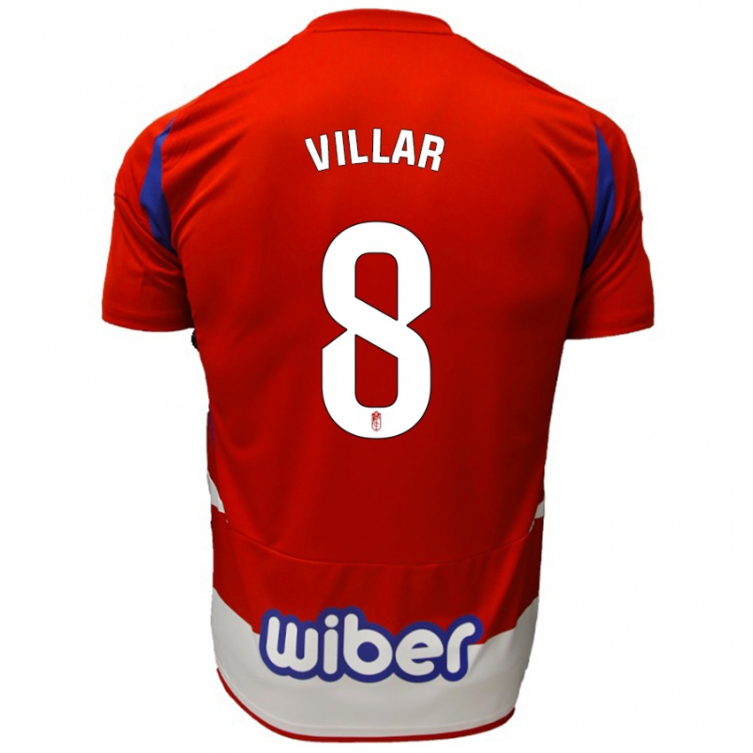 Niño Camiseta Gonzalo Villar #8 Rojo Blanco Azul 1ª Equipación 2024/25 La Camisa Perú