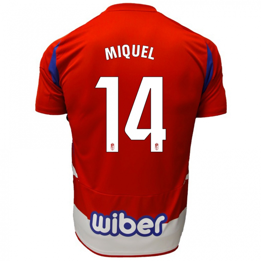 Niño Camiseta Ignasi Miquel #14 Rojo Blanco Azul 1ª Equipación 2024/25 La Camisa Perú