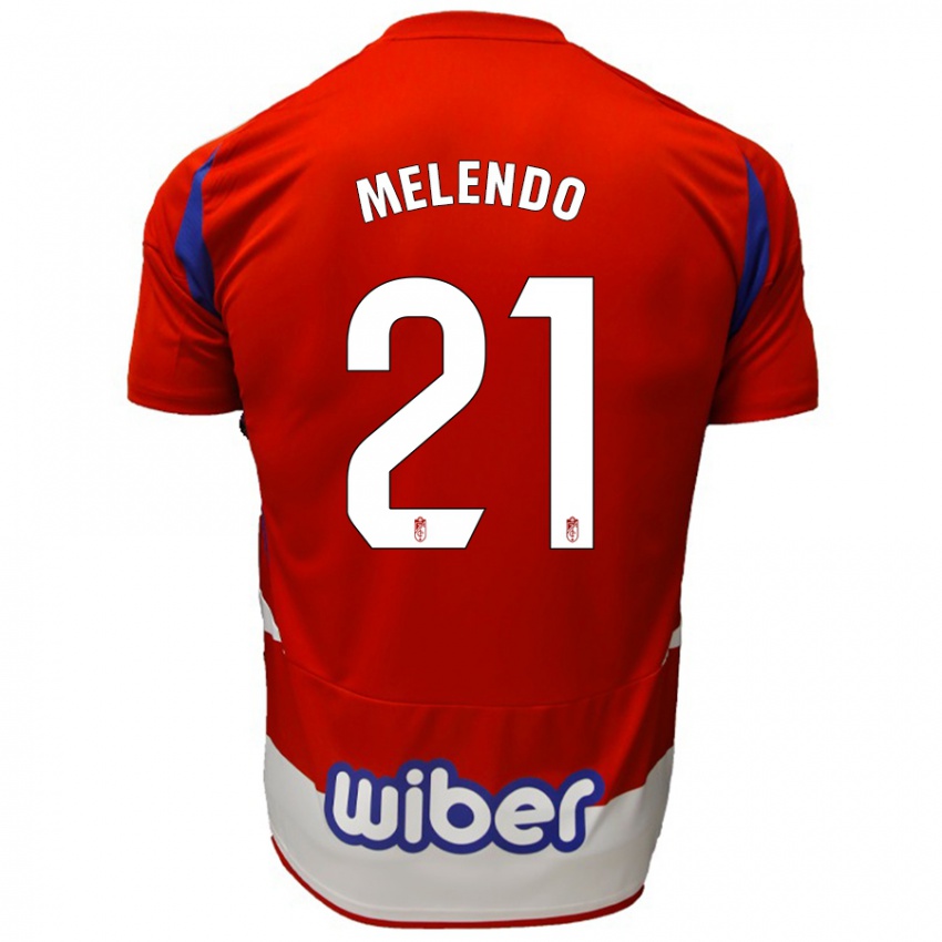 Niño Camiseta Óscar Melendo #21 Rojo Blanco Azul 1ª Equipación 2024/25 La Camisa Perú