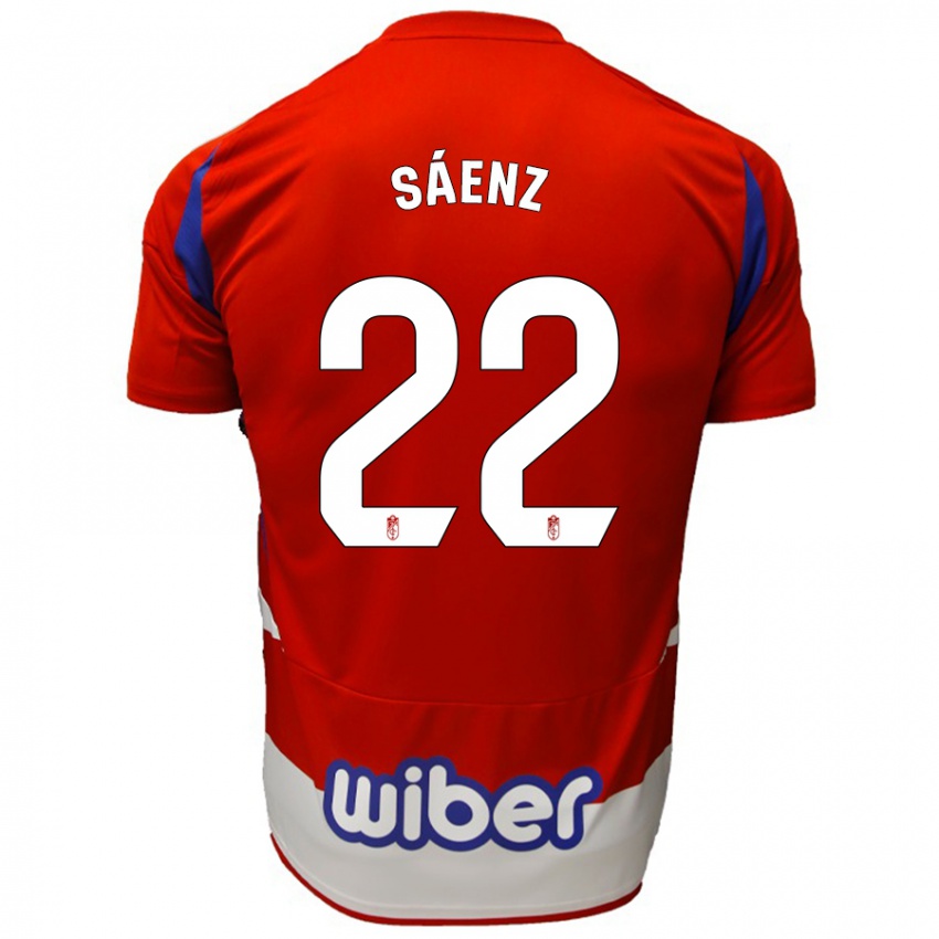 Niño Camiseta Pablo Sáenz #22 Rojo Blanco Azul 1ª Equipación 2024/25 La Camisa Perú