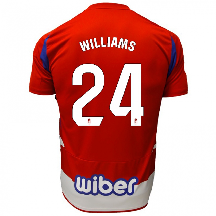 Niño Camiseta Loïc Williams #24 Rojo Blanco Azul 1ª Equipación 2024/25 La Camisa Perú