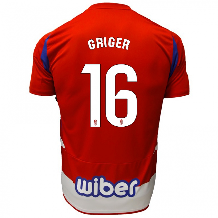 Niño Camiseta Adam Griger #16 Rojo Blanco Azul 1ª Equipación 2024/25 La Camisa Perú