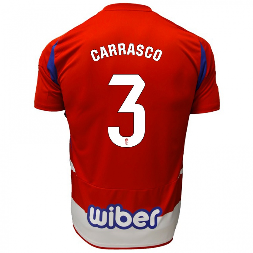 Niño Camiseta Marta Carrasco #3 Rojo Blanco Azul 1ª Equipación 2024/25 La Camisa Perú